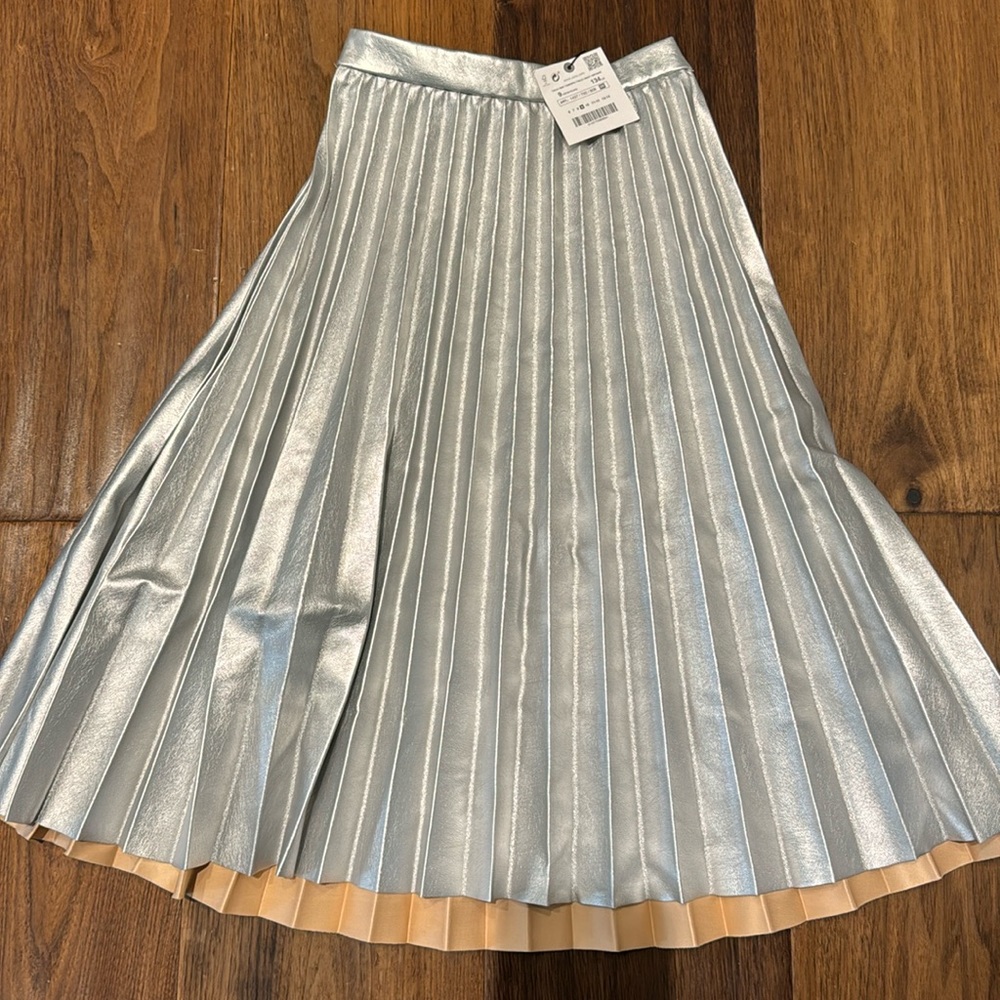 NWT Zara kids Metallic pleaded skirt